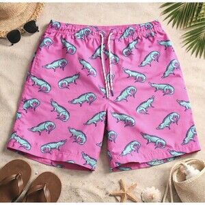 Member’s Mark Men's Hot Pink Alligator Swim Trunks Elastic Waist Beach Swim Med